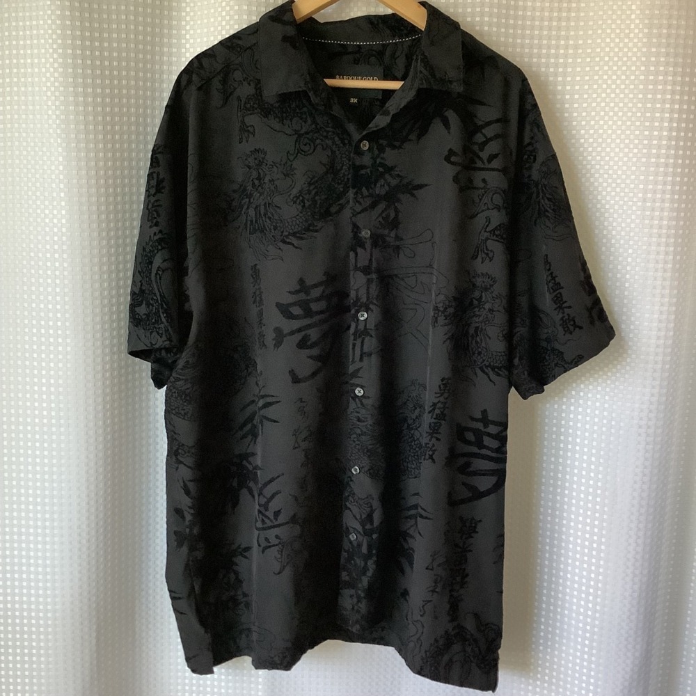 Baroque Gold by Drill Clothing Co Embossed Dragon Print Designer Shirt Mens 3X